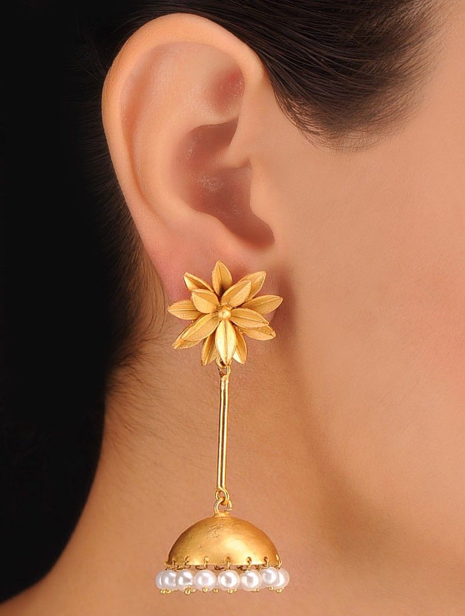 Gold long sales jhumka earrings